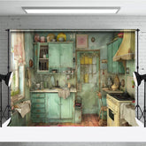 Aperturee - Aperturee Painted Rural Green Retro Kitchen Photo Backdrop